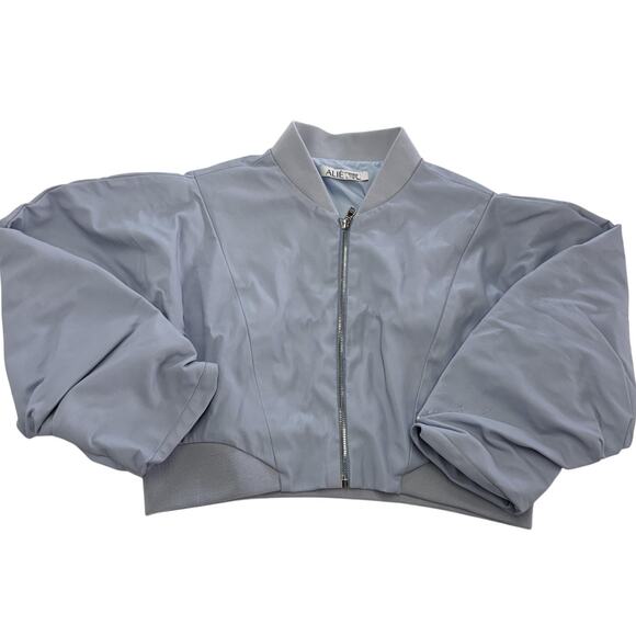 Aliette Jacket‎ Womens Medium Blue Nicole Cropped Puff Sleeve Bomber Zip Up NYC - Picture 2 of 12